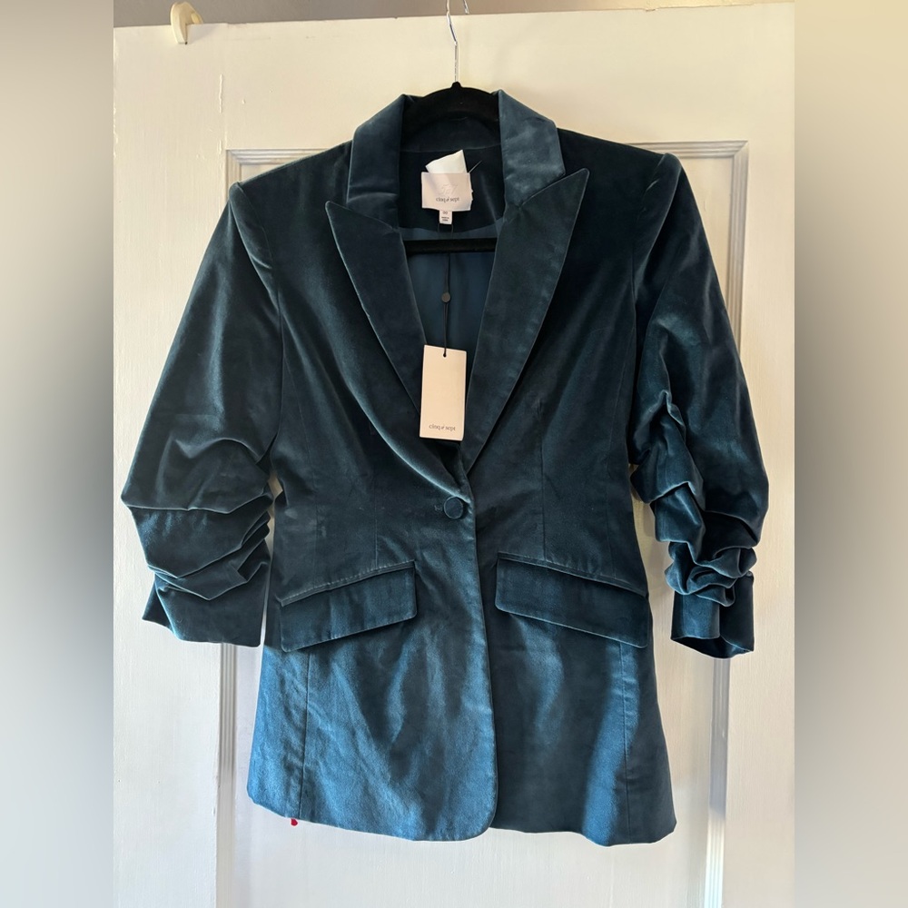 Cinq à Sept Deep Peacock Blue Velvet Blazer NWT $495 Women’s Sz 00 - Picture 3 of 16